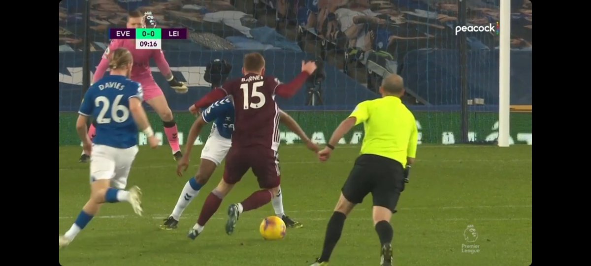 Imagine 3&4 Barnes running directly at mina who was forced to bring him down on the edge of the box