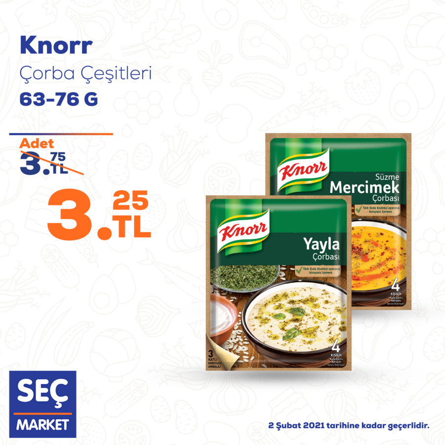 Akşam yemeği çorbayla başlar! Knorr Çorba Çeşitleri 3,75 TL yerine 3,25 TL’ye Seç Market’lerde!

#SeçMarket #Çorba #İndirim