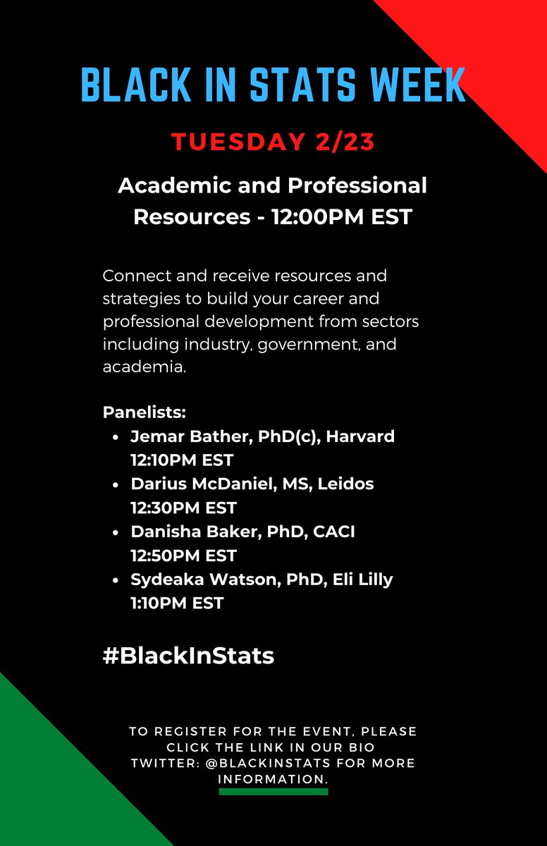 dr_cgeneus's tweet photo. Tuesday 2/23
Academic and Professional Resources!
#BlackinStats https://t.co/QZ1uHypizY