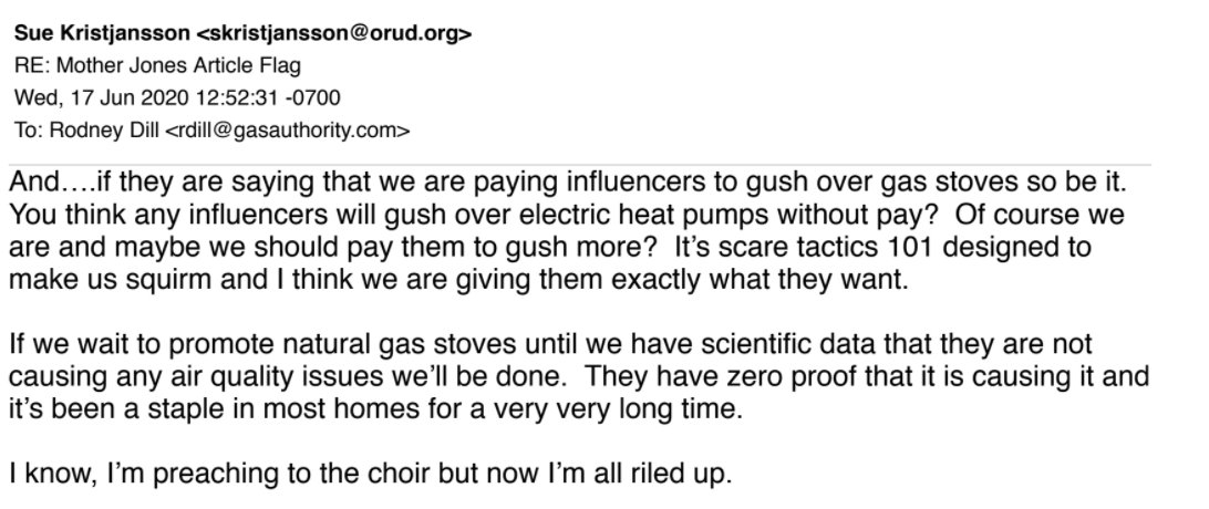 The gas industry is fighting back against science. In one internal email, a gas exec wrote: “If we wait to promote natural gas stoves until we have scientific data that they are not causing any air quality issues we’ll be done.”