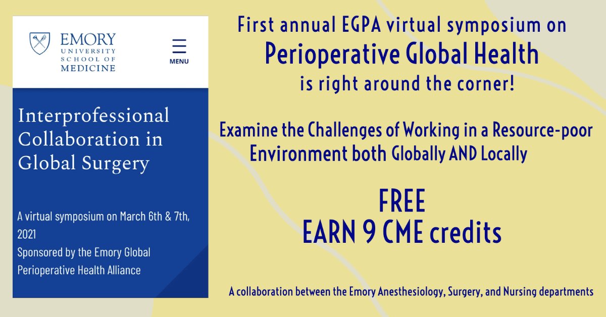 EmoryAnesthesia's tweet photo. Sign up today to attend https://t.co/GEFoitIhup

 #EGPA #EmoryGlobalPerioperativeAlliance https://t.co/rLeee3QkgB