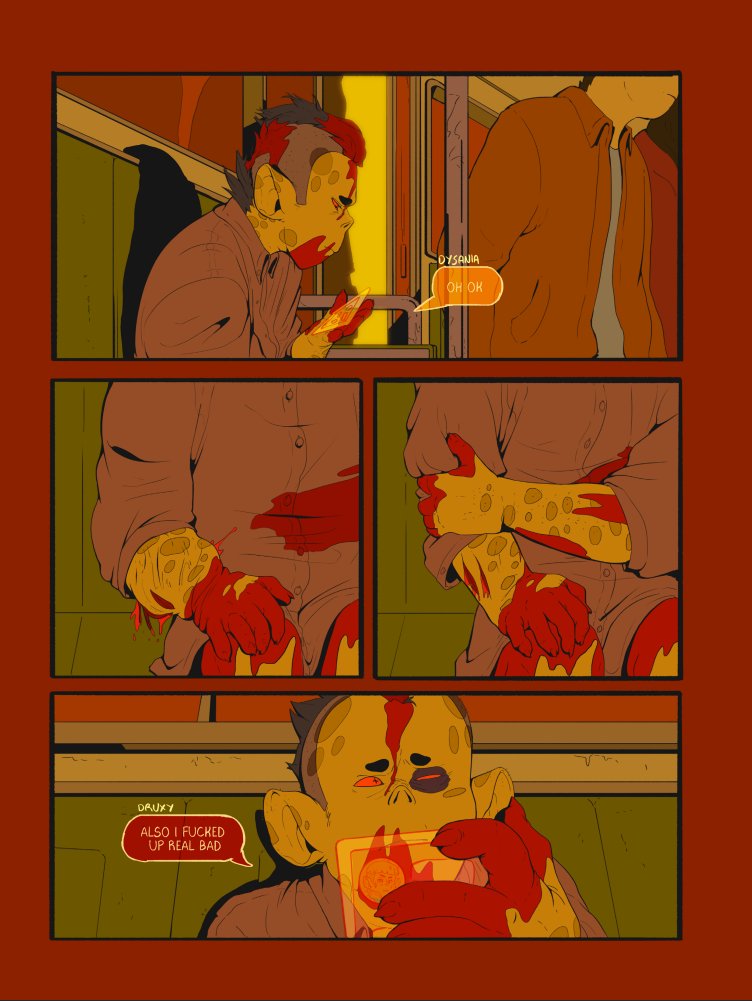 dirtcup_comics's tweet photo. CW Blood /

Catalog of Projects I Am Trying To Do:

#1 Sulfur

Comic about a demon named Druxy's internship where they experience horrible experimental body horror drugs. https://t.co/Q0gTWfHhVF