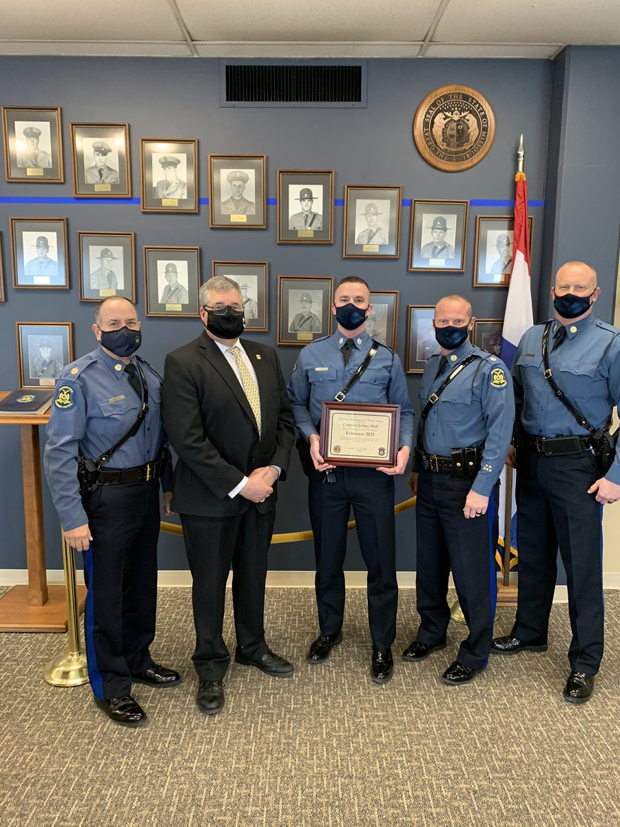Today, <a href="/MoPublicSafety/">MO Public Safety</a> &amp; <a href="/MSHPColonel/">Colonel Michael Turner</a> ‘s Staff recognized one of our very own! Cpl. J.W. Huff is the February 2021 DPS Sworn Employee of the Month! Please see attached for the details surrounding this special recognition.

We’re proud &amp; thankful for Cpl. Huff’s dedicated service!