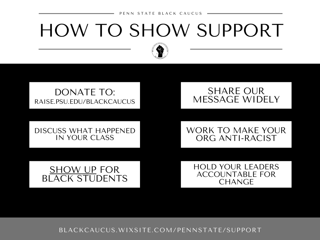brucedesmarais's tweet photo. How to show support for the @PSUblackcaucus! https://t.co/Xgh2c8AlzF
