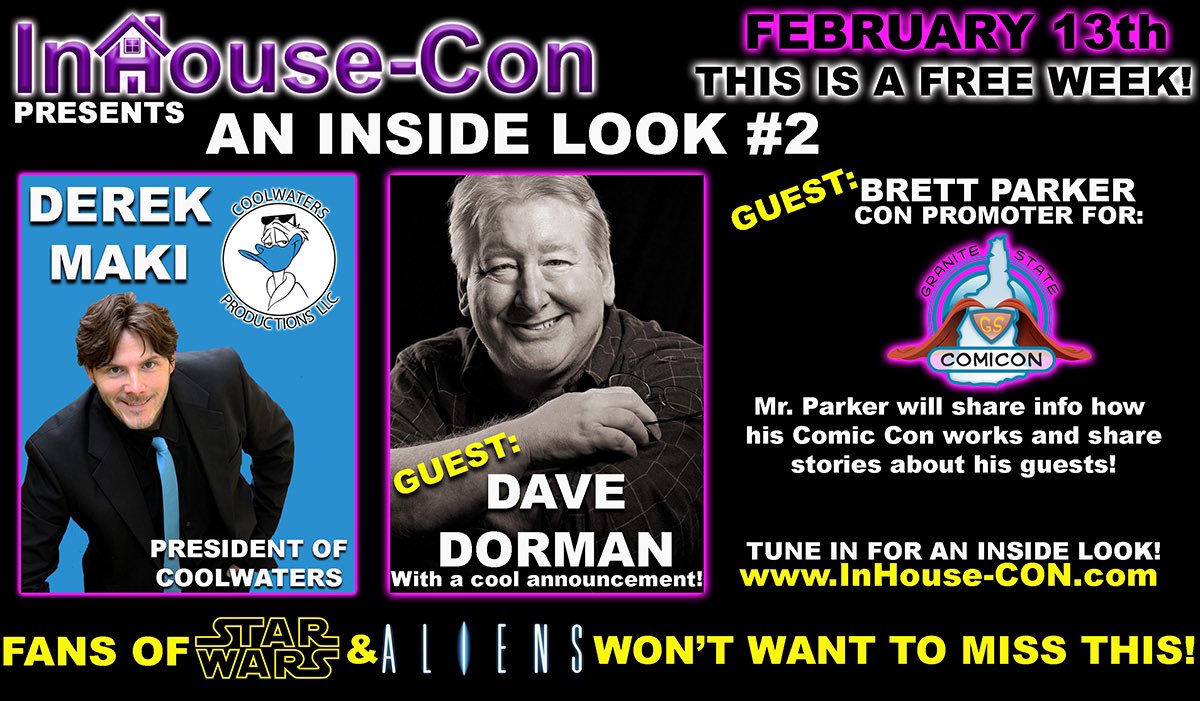 coolwatersprods's tweet photo. We have some fabulous events coming up for #InHouseCon!!!
2/13 β An Inside Look #2 π
2/20 β #StarTrek π
3/6 β #Comics Rock! π
4/3 β Bringing #Creatures to Life! πΉ
Tickets, Autographs, Video Chats and Commissions at https://t.co/nNOni9Fli6! https://t.co/r0I9KVdT9N