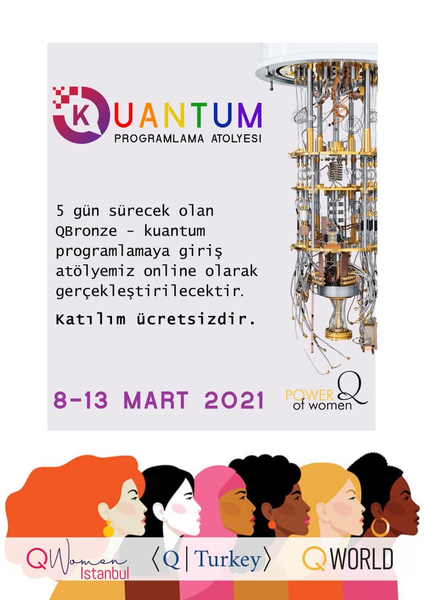 Bu kez de karşınıza, Kuantum Bilişimin Temelleri Atölyesi ile çıkıyoruz.Kabullerde kadınlara ayrıcalık gösterilecek. Bilimdeki kadınların sayısını arttırmak için hazırız, ya siz? #WomenInScience #WomenInSTEM #11ŞubatBilimdeKadınVeKızÇocuklarıGünü @QWomenTurkey #WomenInScienceDay