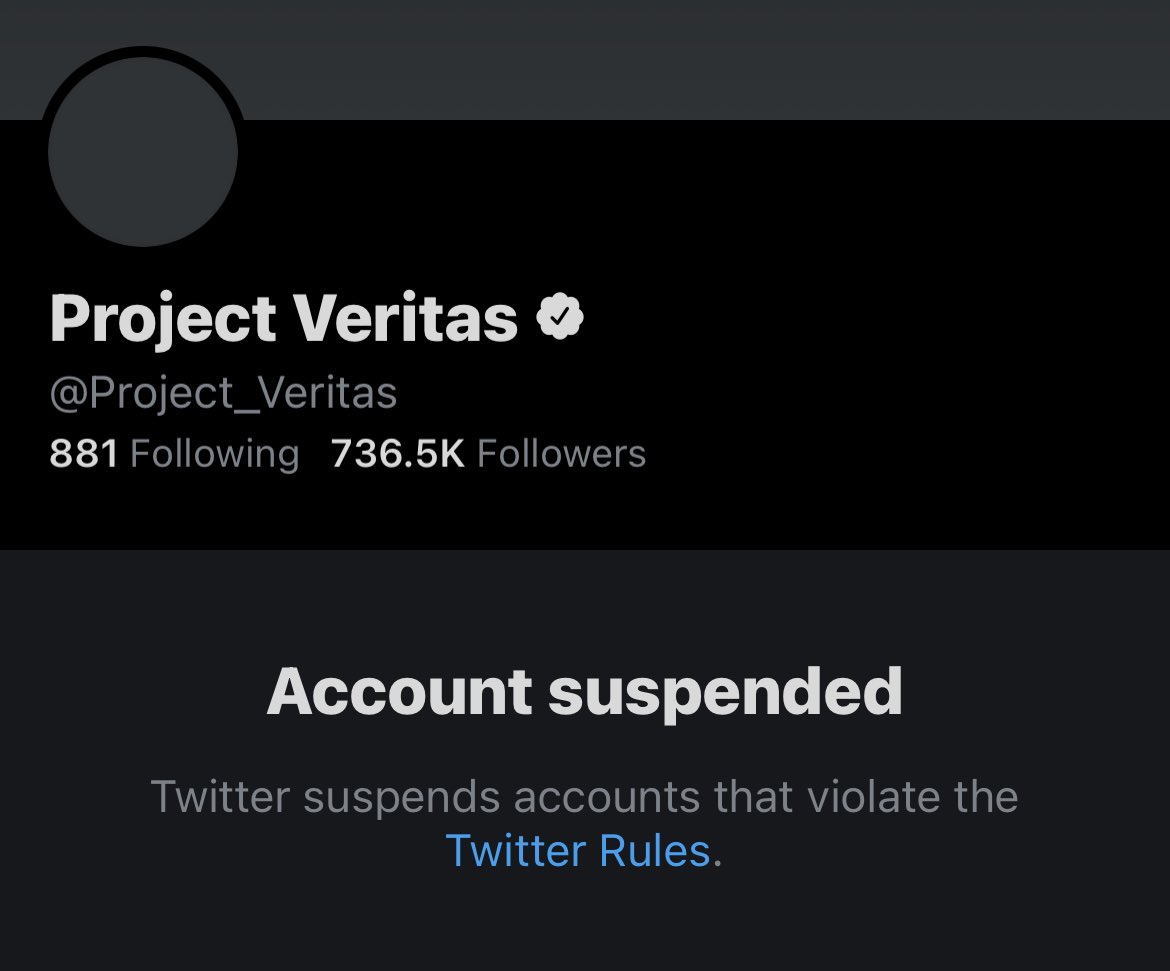 ElijahSchaffer's tweet photo. Project Veritas suspended from Twitter 

Was only a matter of time before doing real journalism would become illegal here https://t.co/DnX7CiqKf7