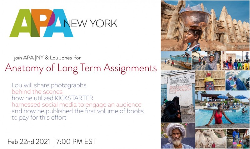 February 22: Lou Jones presents 'Anatomy of Long Term Projects: panAFRICAproject', discussing his long term project &amp;the successful @kickstarter campaigns he ran to fund it. Great tips for all #photographers! Register for this #free #zoom    ny.apanational.org/events/entry/f… @loujones2008