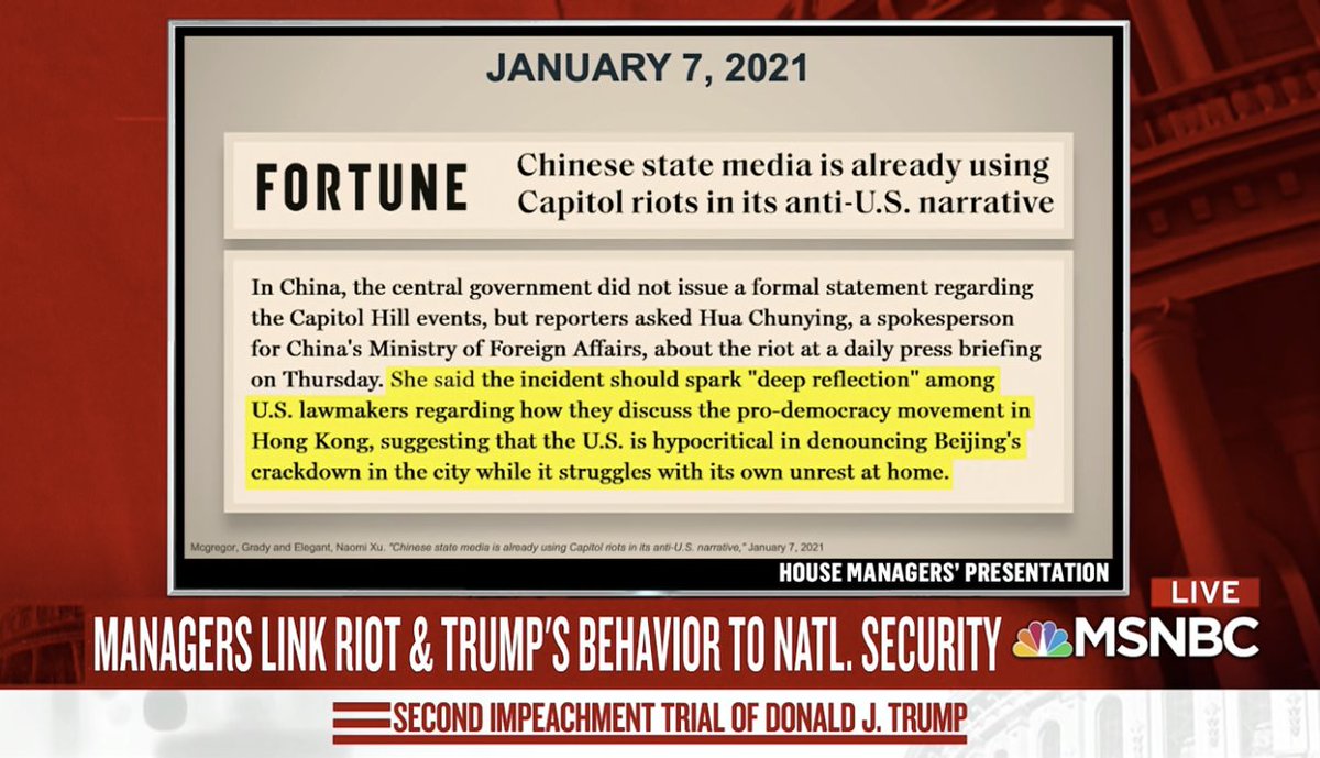 The message our adversaries took. Some saw this as the failure of Western democracy. Another example is China calling us hypocritical in denouncing Beijing's crackdown on Hong Kong while having things out of control in DC121/