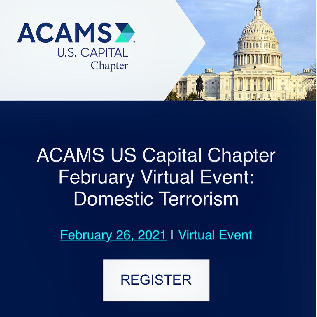 Domestic Terrorism has emerged as one of the most significant challenges facing our nation. Register today for our Feb 26th virtual event to learn more about the threat landscape &amp; what financial institutions are doing in response. Link in our bio with event details