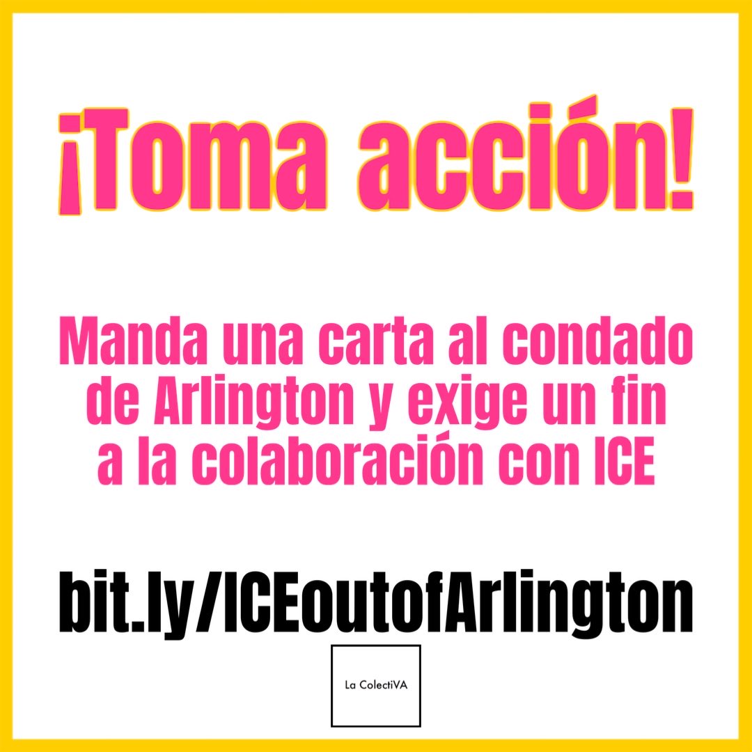 Keep the pressure up, let’s get #ICEoutofArlington and #DefundNoVAPolice!

Sign on to the DNP demands
lacolectiva.org/defundnovapoli…

Send a letter to Arlington County board members demanding an end to collaboration with ICE
bit.ly/ICEoutofArling…

¡#FueraICE de Arlington County!