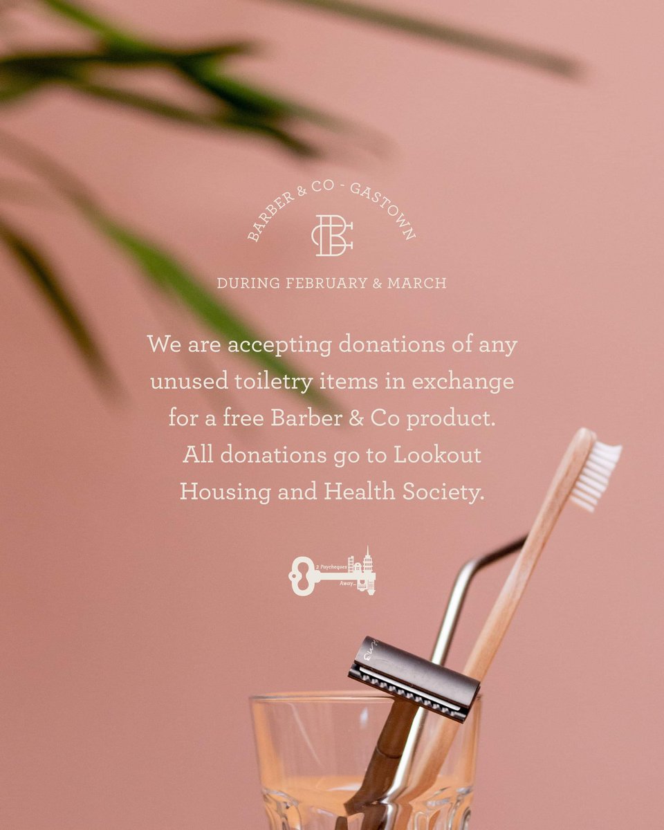 Have a look around and gather all unused toiletry items and bring them down to our shop located at 214 ABBOTT STREET in Gastown. All donations are welcome. 
.
.
#2paychequesaway #dtes #yvr #vancouver #bc #charity #giveback #communitybuilding #changingthestigma #donate