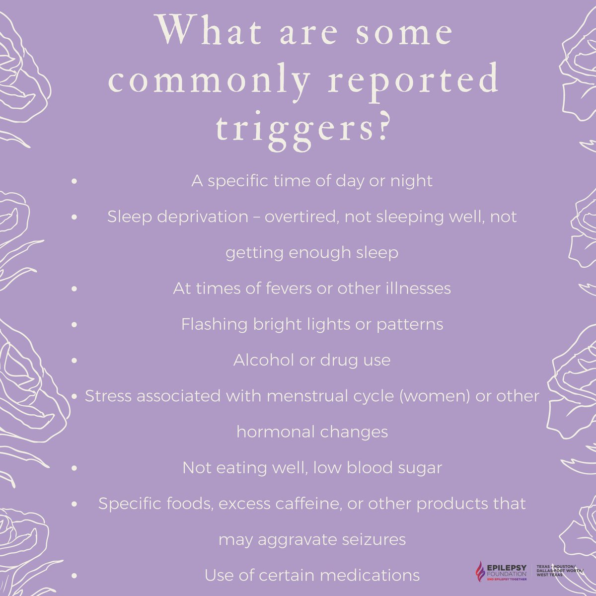 EFTX's tweet photo. Here are some common seizure triggers to keep in mind! #knowledgethursday #mind #seizure https://t.co/pyySLmwHAi