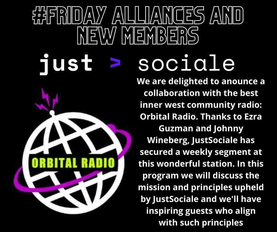 We are delighted to announce a #collaboration with the best inner west #communityradio: @orbital Radio. Thanks to @ezra Guzman and @johnny Wineberg, JustSociale has secured a weekly segment at this wonderful station. 

  #community  #sydneymusicscene #sydneyartscene #radioprogram