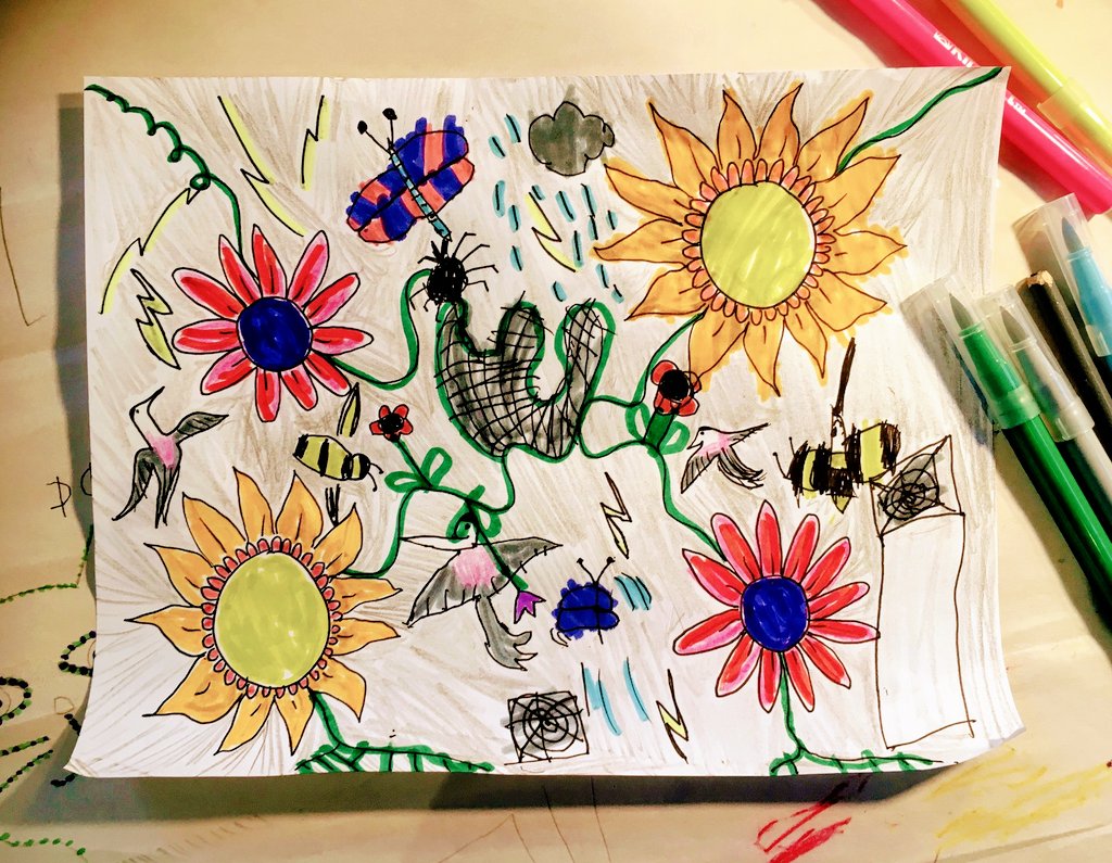 HPAS_Gr1and2's tweet image. Artwork inspired by today's  #Indigenous #Arts #AGOschools visit with @RedSlam. Gabriel and his mom worked together to create "Floral Medicine", showing their appreciation for and connection to the universe and all it has to offer. 
#TDSB #HPAS