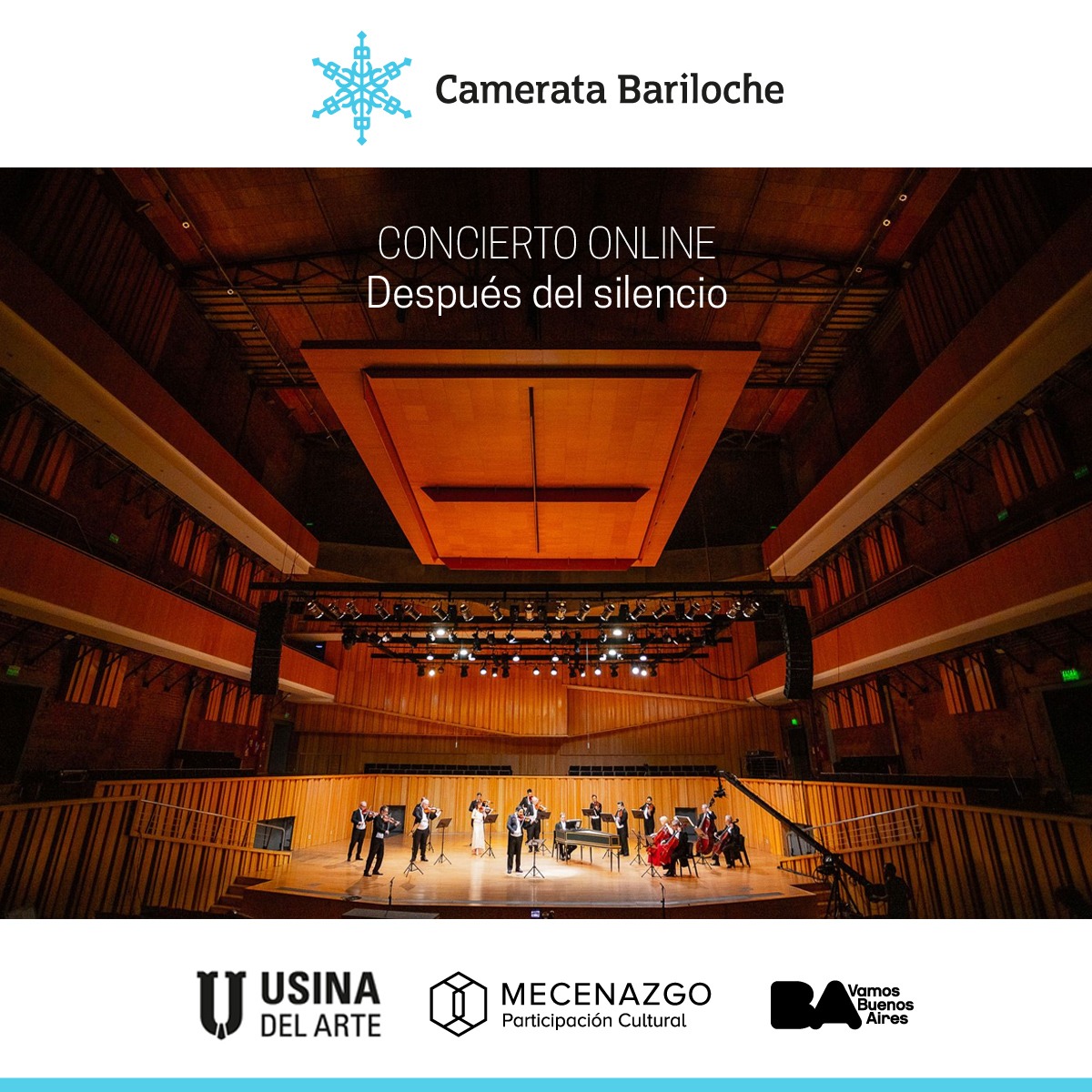 Los esperamos hoy a las 20hs para disfrutar nuestro concierto “Después del silencio“ a través de la plataforma vivamoscultura.buenosaires.gob.ar  Interpretaremos obras de Vivaldi, Bach, Respighi, Reger, Dvorak y Piazzolla. ¡Que lo disfruten! <a href="/datacultura/">BA Cultura</a> 
#CamerataBariloche <a href="/UsinadelArte/">Usina del Arte</a>
