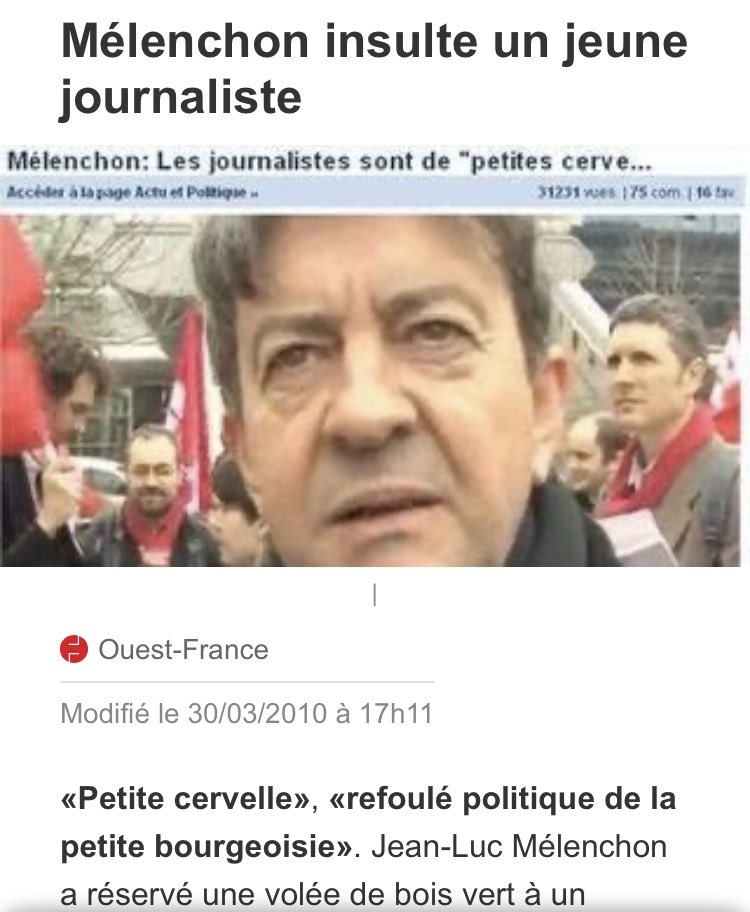  @JLMelenchon a l'insulte facile, épisode 1.C'est pas une nouveauté, et le pire c'est que les médias lui déroulent le tapis rouge maintenant... @DavidPujadas s'en souvient aussi