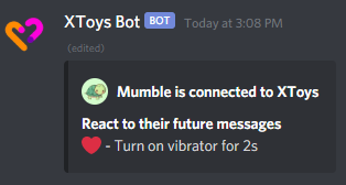 xtoysapp's tweet photo. Use our new bot to have your sex toy turn on anytime someone likes your message in Discord. https://t.co/ppGpnbdKJU