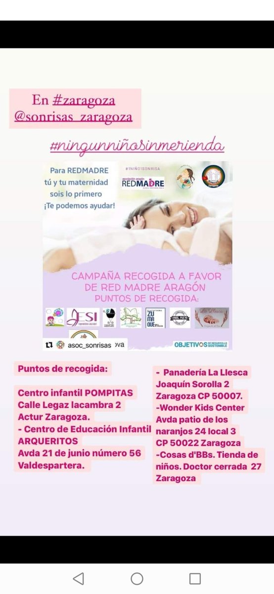 Agradecemos a <a href="/asoc_sonrisas/">sonrisasqueiluminan</a> @sonrisas_zaragoza y a la @fundacionsese la entrega 2880 pañales para los niños de <a href="/REDMADREZargoza/">@REDMADREZARAGOZA</a>  Los próximos serán para #REDMADRETeruel. Necesitamos: ropita 1año, leche maternizada, productos de higiene infantil
Recogida en los puntos del cartel