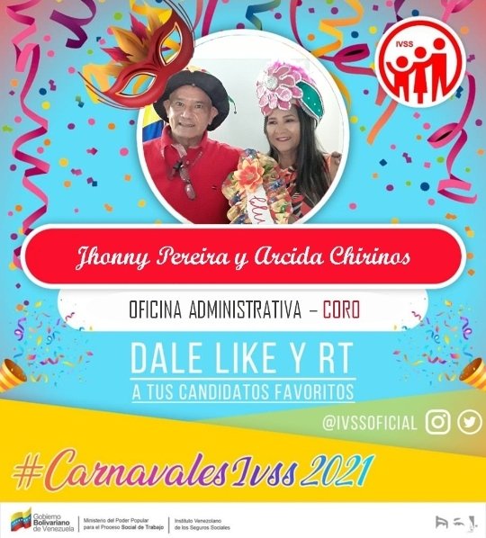 Con alegría celebramos los #CarnavalesIvss2021 en la @oacoroivss donde elegimos a Arcida Chirinos como la Reina de Carnaval y a Jhonny Pereira como Rey Momo #OAIvss #CiudadesComunales @MagaGutierrezV @NicolasMaduro @ivssoficial