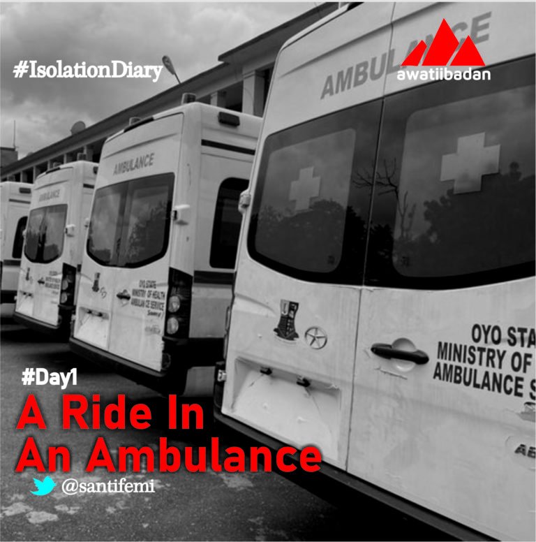 awatiibadan's tweet photo. Tonight, I begin to share my experiences from when I was picked up by the ambulance till my last day at the Isolation Center. I call it #IsolationDiary
_______
Day 1:
"The ambulance came for me around 1:21pm. Initially I had been told it’d be here for 11/12noon, but heck! https://t.co/FXrn1fQMnp