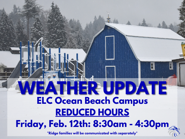 3riversschool's tweet photo. Updated Hours for ELC Ocean Beach Campus, for Friday Feb. 12th https://t.co/xoozTmCvNe https://t.co/7lxvnKELSk