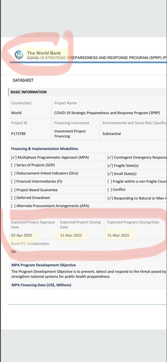 The World Bank orchestrates these phony pandemics for the Annunaki Rothschilds! World Bank website states CV concludes March 2025! Then SPARS will be rolling out a new deadly strain of CV.
