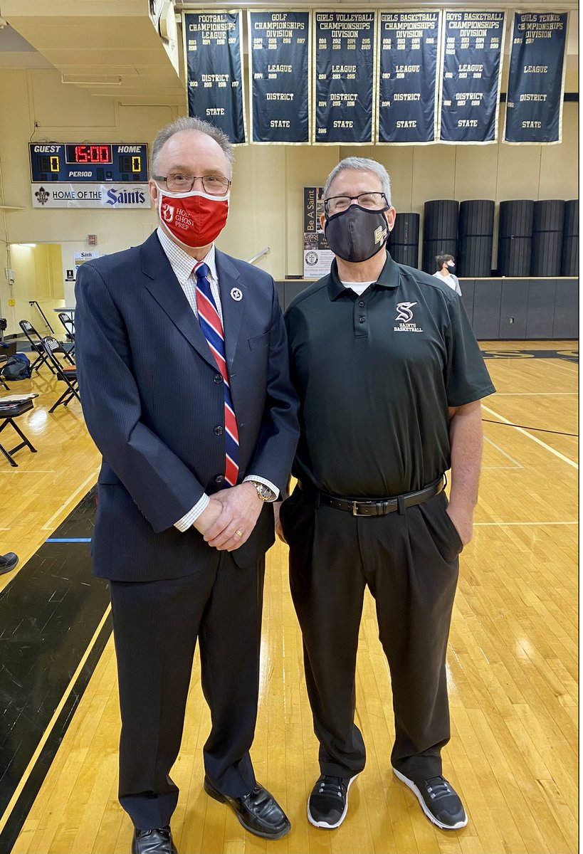 Holy Ghost coach Tony Chapman, left, and Berks Catholic coach Snip Esterly meet before today’s game. They have combined for 1,640 wins.
#berksgameday   ⁦<a href="/WeAreBC55/">Bill Hess</a>⁩