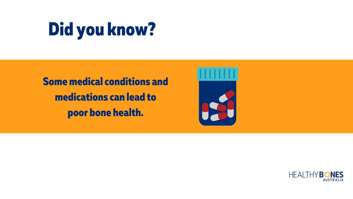 Did you know some medical conditions and medications can lead to poor bone health?

Head to our brand new resource hub for a range of factsheets explaining the impact of these medical conditions and medications on bone health –healthybonesaustralia.org.au/resource-hub/f…

#healthybones #knowyourbones