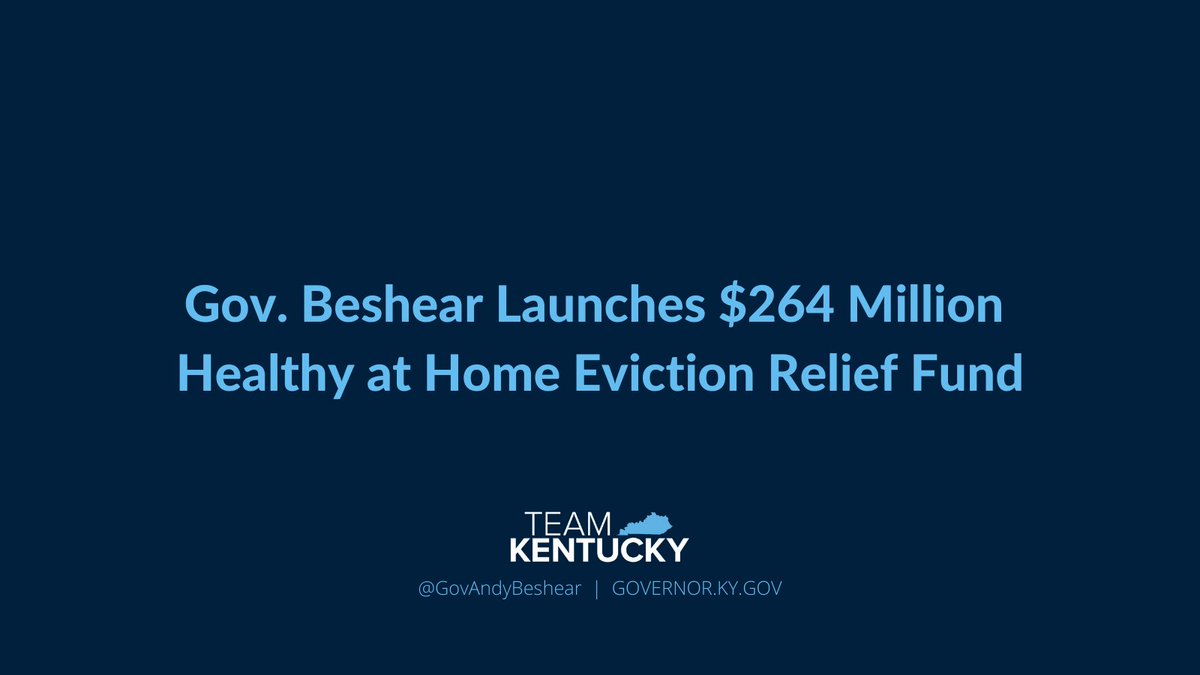 GovAndyBeshear's tweet photo. In partnership with the Kentucky Housing Corporation, Gov. Andy Beshear relaunched the Healthy at Home Eviction Relief Fund today with an additional $264 million to keep Kentuckians safe and housed throughout the pandemic. Read more: https://t.co/oswX7x068g https://t.co/zN34W10aIC