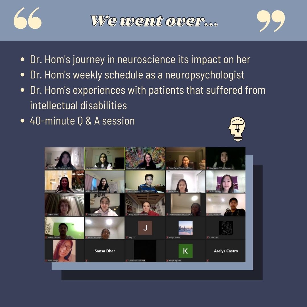 On February 7th, we had our speaker event for the 2021 Day In the Life Series with Dr. Christy Hom!! Thank you for everyone who came and special thanks to our speaker Dr. Hom. Please stay tuned for more updates🧠✨#uci #irvine #neuroscience <a href="/uci_brain/">UCI Brain 🧠</a> <a href="/ucicnlm/">UCI CNLM</a> <a href="/UCIrvine/">UC Irvine</a>