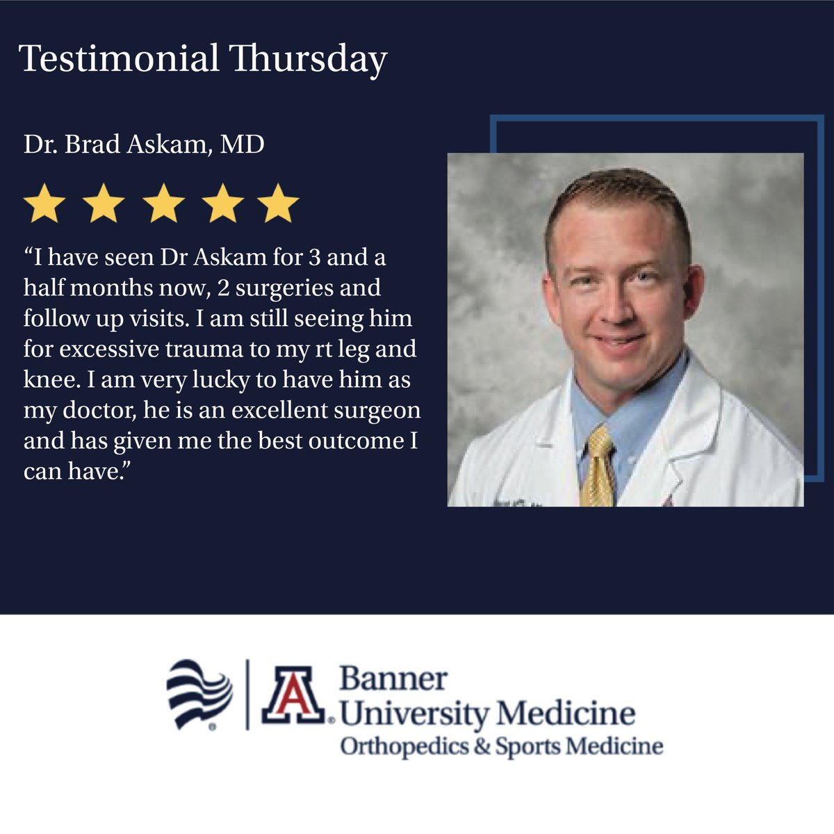 How do patients feel about Dr. Askam!!!  They love him as much as we do!!!  #fixedbybannerortho