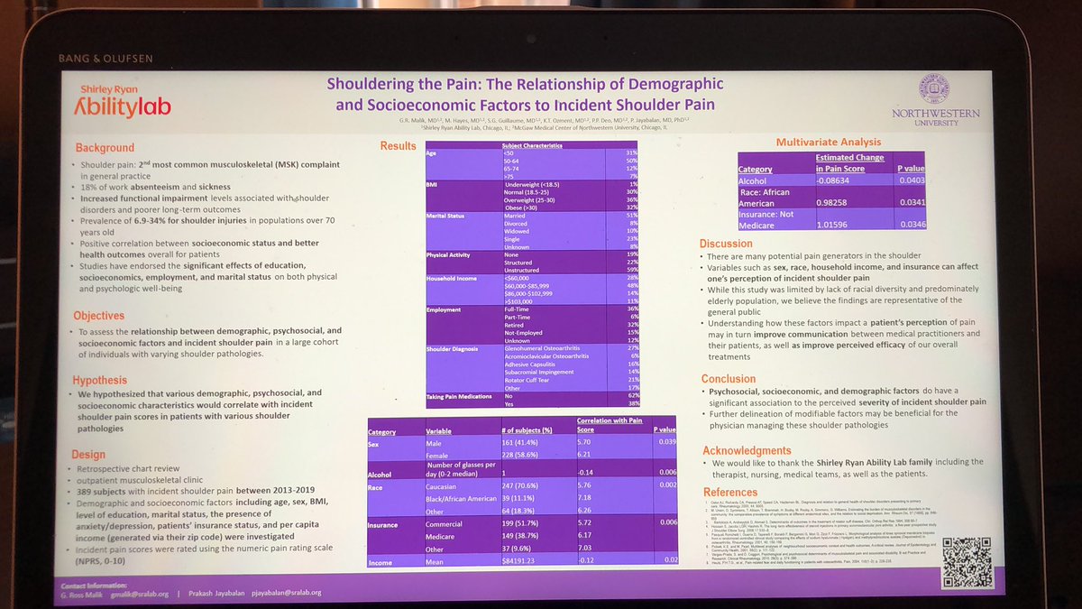 Ross Malik (@grmalikmd) on Twitter photo Excited to share our study correlating shoulder pain with various demographic and socioeconomic factors <a href="/pjayabalanMDPhD/">Prakash Jayabalan MD, PhD</a> <a href="/DeoPrav/">Prabhav (Prav) Deo, MD</a> and Meghan Hayes, Stanley Guillaume, Kevin Ozment <a href="/NorthwesternPMR/">NU Physical Medicine and Rehabilitation</a> <a href="/AbilityLab/">Shirley Ryan AbilityLab</a> #Physiatry21 Excited to share our study correlating shoulder pain with various demographic and socioeconomic factors <a href="/pjayabalanMDPhD/">Prakash Jayabalan MD, PhD</a> <a href="/DeoPrav/">Prabhav (Prav) Deo, MD</a> and Meghan Hayes, Stanley Guillaume, Kevin Ozment <a href="/NorthwesternPMR/">NU Physical Medicine and Rehabilitation</a> <a href="/AbilityLab/">Shirley Ryan AbilityLab</a> #Physiatry21