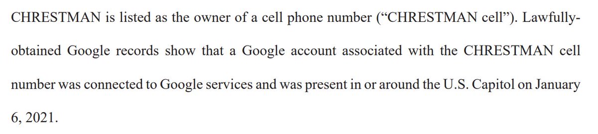 The FBI established that accused Proud Boy conspirator William Chrestman was in the Capitol not via his PHONE's location, but via his access to Google services within the Capitol.  https://www.justice.gov/usao-dc/case-multi-defendant/file/1366441/download