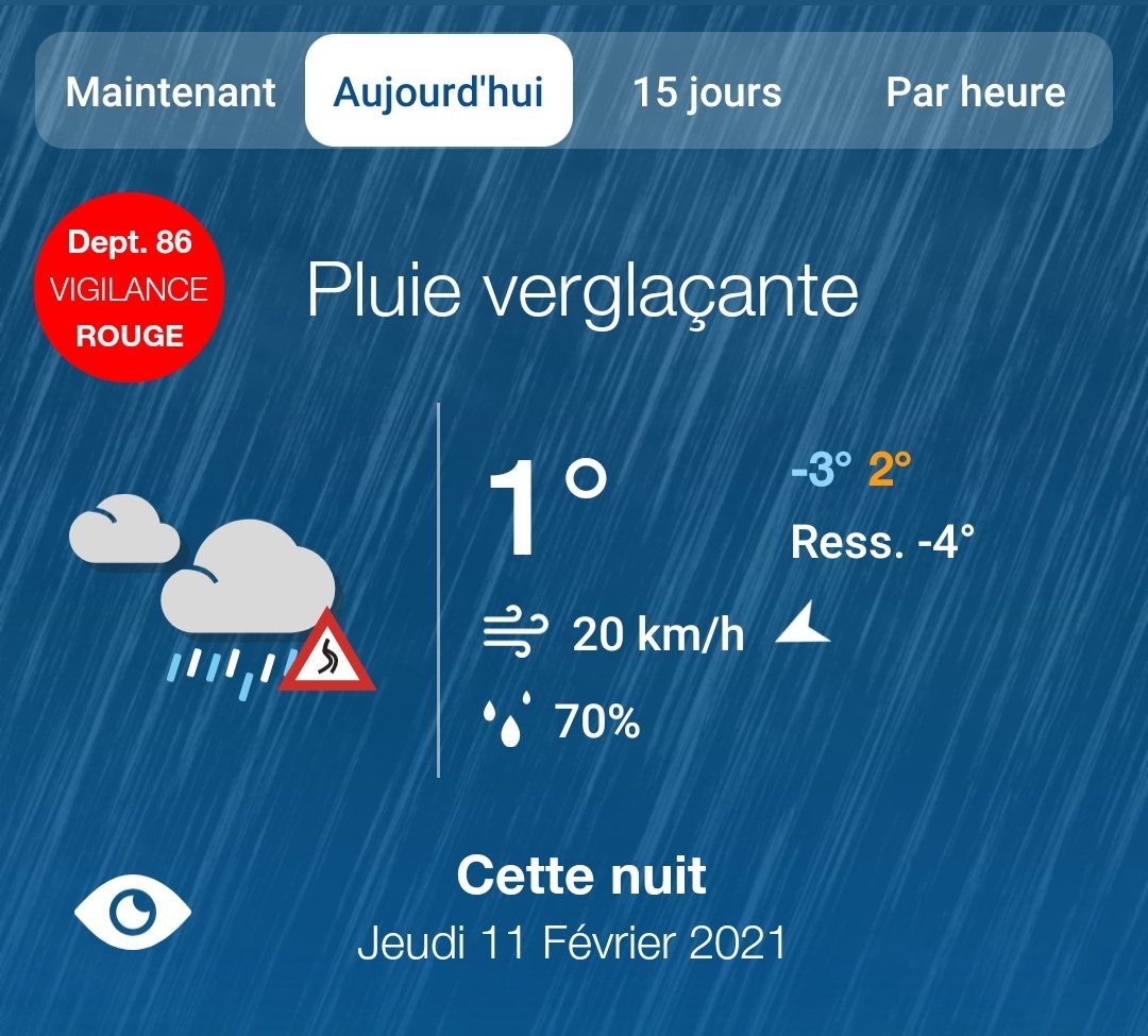 sebastienrama's tweet photo. #Meteo86 Prudence. Le département de la #Vienne86, classé en vigilance rouge #PluieVerglaçante par @meteofrance. https://t.co/JFvKUnJvzC