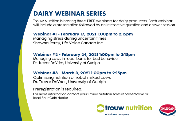 We're hosting a series of free webinars for dairy farmers over the next three weeks. Save your spot by preregistering today.
To register:
Feb. 17 -> ow.ly/89LX50DycHT
Feb. 24 -> ow.ly/s2kl50DycHV
Mar. 3 -> ow.ly/8dnW50DycHU
#trouwdairy