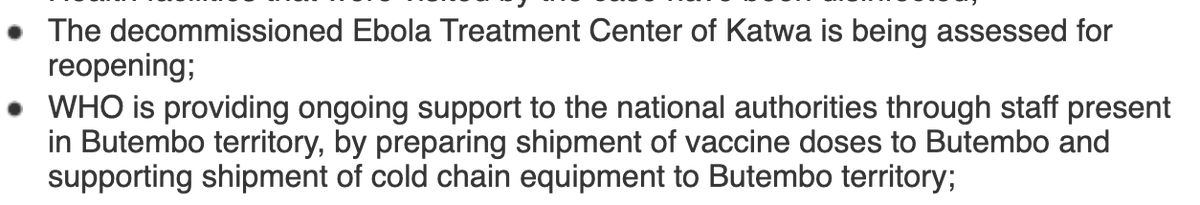 7. So what's being done? Consideration is being given to re-opening an  #Ebola treatment center at Katwa (where at least 1 was razed by arson a couple of yrs ago). Vaccine is being sent. DRC has enough monoclonal antibody treatments in country for 400 patients. Hope for the best.