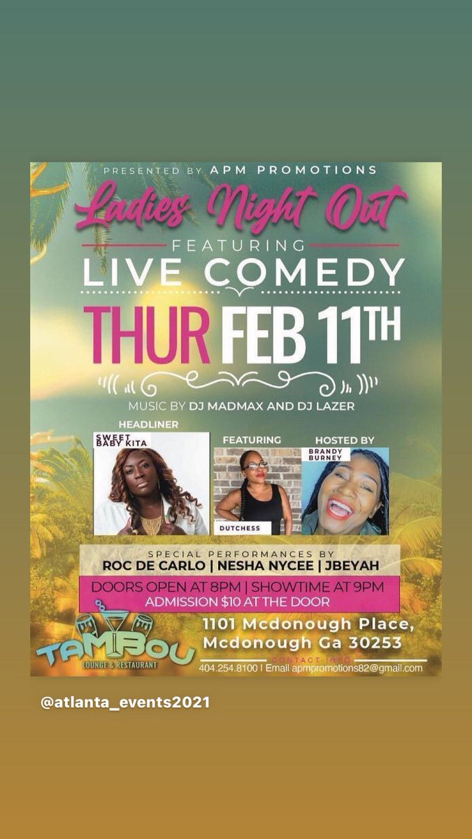 Check out a night of laughter @ Tambou Lounge in McDonough GA 

#Livestream #ASMR #streaming #SillhouetteChallenge #nightoflaughter #comedy #mcdonoughgeorgia #atlanta #atlparties #drinks #hookah #GoodVibesOnly #getyourticket