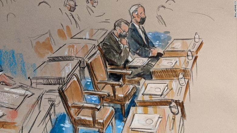 CNN's tweet image. During the impeachment trial of former President Donald Trump, the TV cameras are controlled by the Senate and focused on the person speaking. Viewers are unable to see how lawmakers react.

Artist Bill Hennessy is capturing what the cameras don't show. cnn.it/3aTvbHW