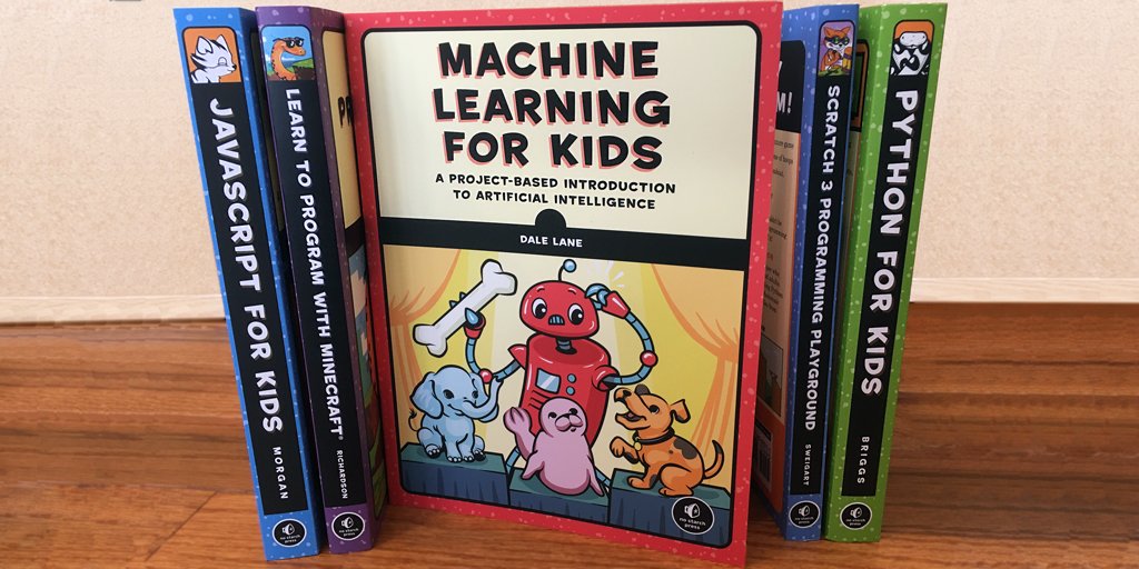nostarch's tweet image. Ever wanted to play Rock-Paper-Scissors against your PC? Or build your own chatbot? Whatever your age, adding #MachineLearning capabilities to cool AI projects is a blast – and @DaleLane's new kids book makes it easy. Now shipping: nostarch.com/machine-learni…