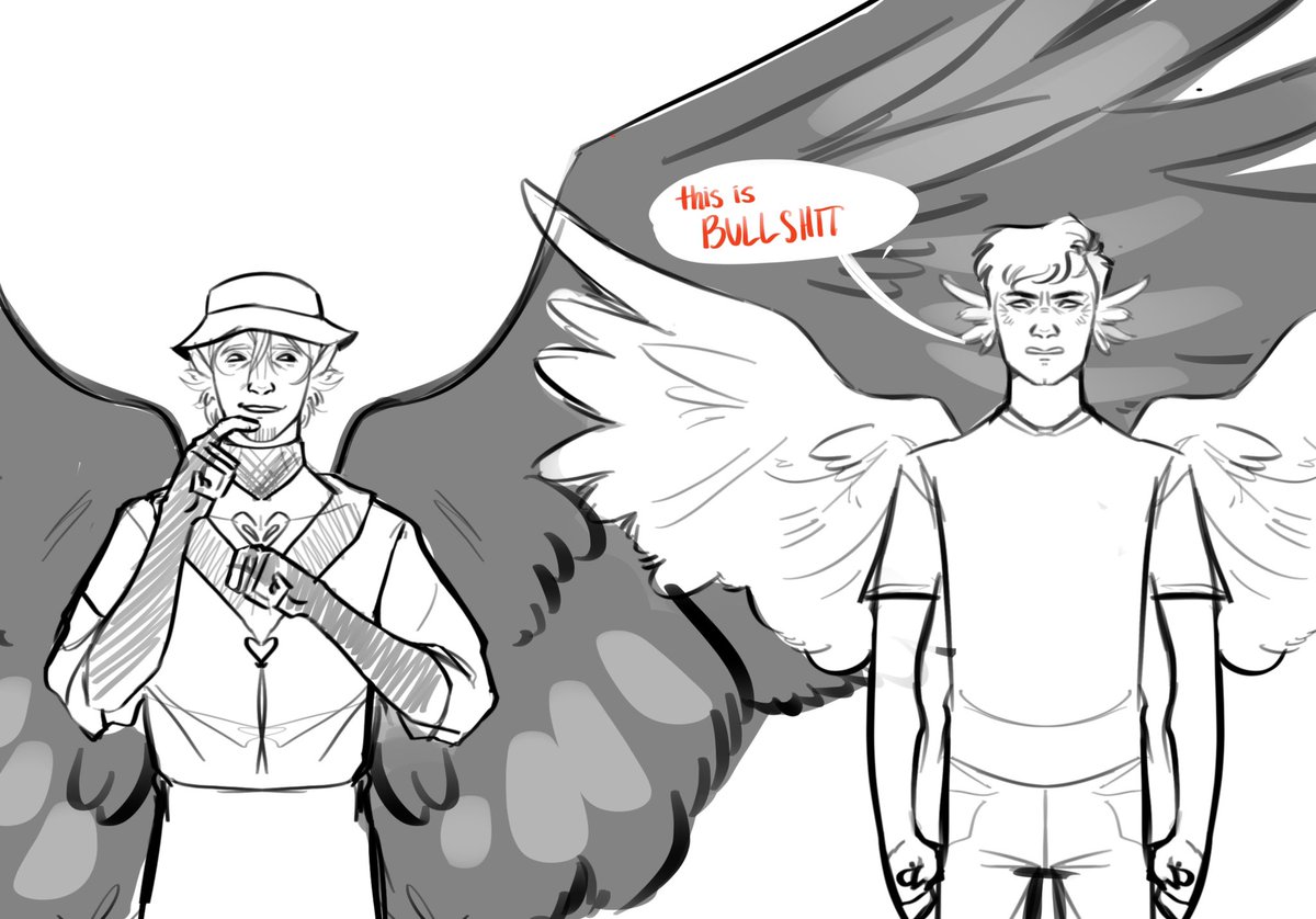 the two bird folk (Tommy has yet to grow into his wings) 