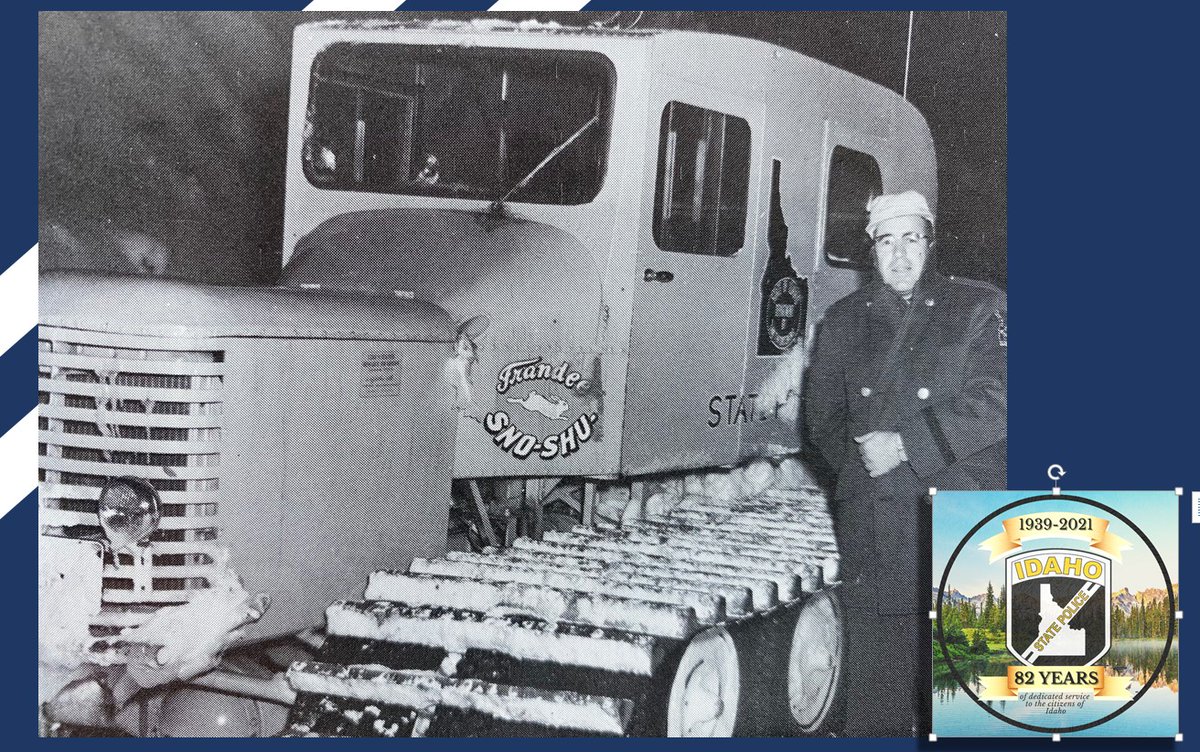ISPHeadquarters's tweet photo. Celebrating ISP's #82YearsOfService, we remember "Sno-Shu". That's Trooper John Wray taking Sno-Shu up to a snowy radio relay site in the mid-1950s. Sho-Shu also helped with winter rescues. For Trooper Wray's sake, we hope Sno-Shu had a good heater! #ServingIdahoSince1939 https://t.co/FpgMtK8tFP