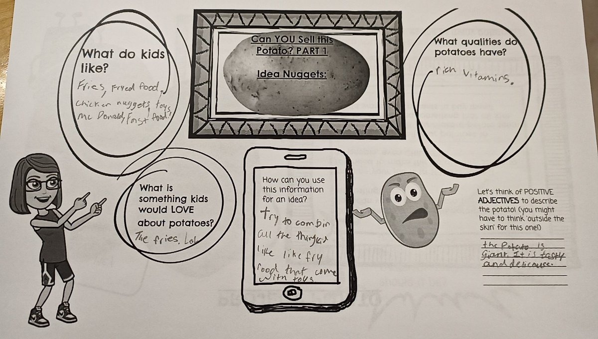 ArcandjMs's tweet image. Warming up to a media literacy project. How would you market potatoes to children? Today we talked about how shoes are marketed using a @cbcmarketplace show, and considered how we could incorporate what kids like into our media #grade4 #projectpotato @ddwhdsb @HDSBLiteracy