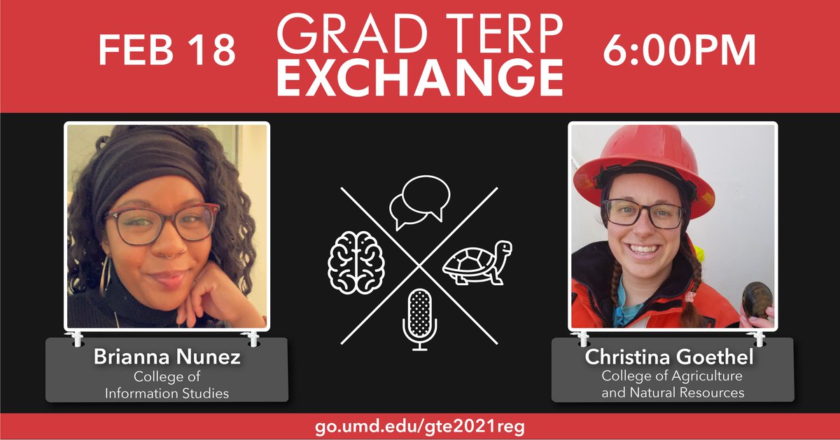Hey #GradTerps! GradTerp Exchange is always amazing, but you don't want to miss talks from @ArcticChristina &amp; Brianna Nunez of <a href="/StampGalleryUMD/">Stamp Gallery</a> on Feb. 18! Register at go.umd.edu/gte2021reg <a href="/ArcticCbl/">Arctic Research @ CBL</a> <a href="/UMCES/">UMCES</a>  <a href="/iSchoolUMD/">Ginger Snaps</a> <a href="/UMDHistGradProg/">UMDHistGradProgram</a>