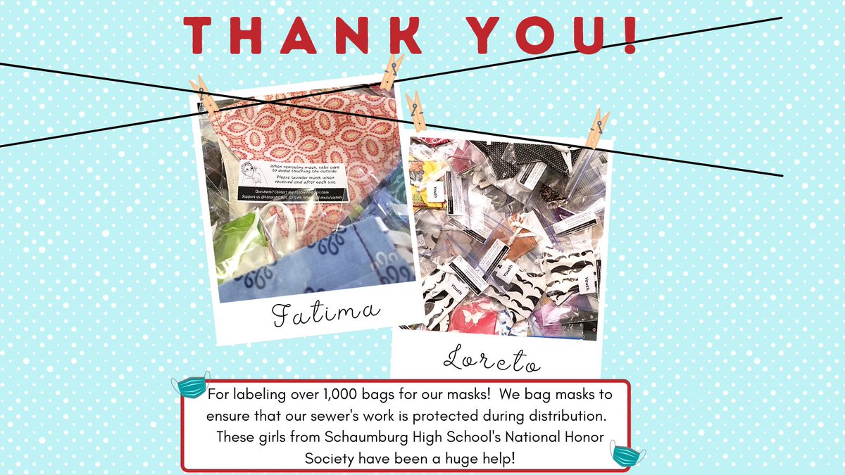 MasksNowIL's tweet photo. #Thankyouthursday shoutout goes to Loreto and Fatima from Schaumburg High School's National Honor Society for labeling over 1,000 bags! These bags protect our sewists' beautiful masks during distribution. @WeAreSHS @d211foundation #MasksNowIL https://t.co/ybmk5mWQqi