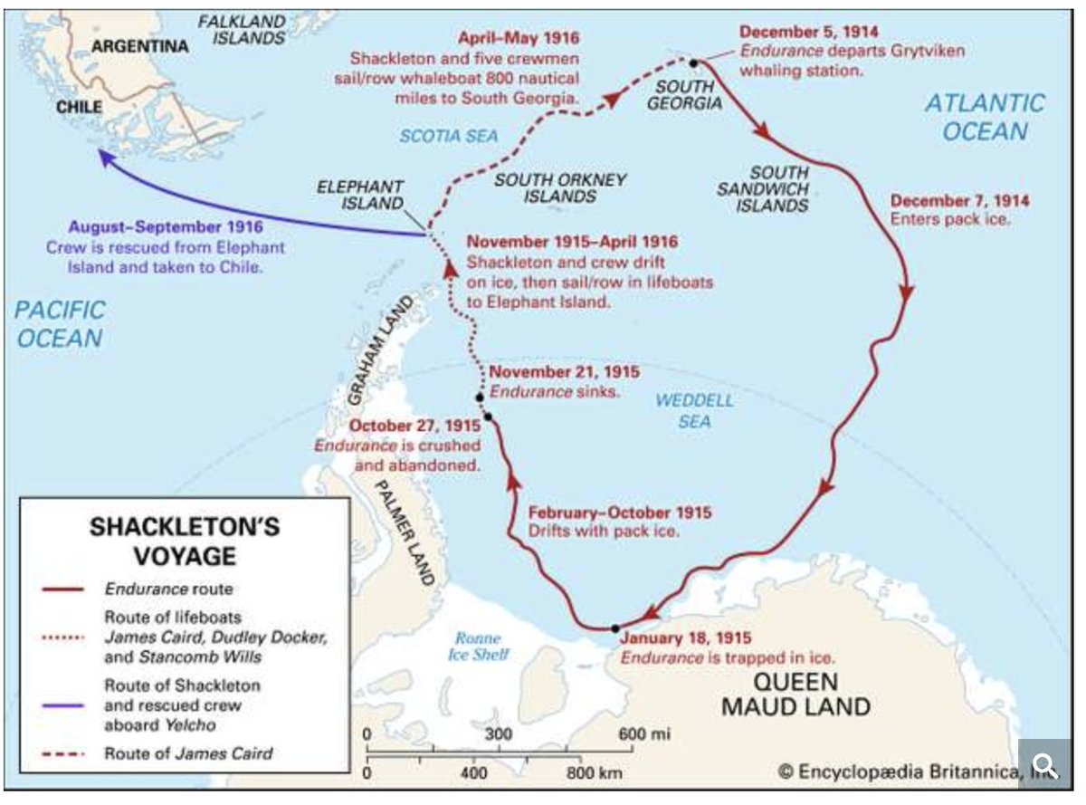 And here's a map of the expedition of his ship, the Endurance: