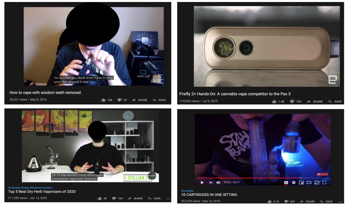 [2/5] What did we do?My peers and I sampled and watched 200 cannabis vaping videos uploaded from year 2016-2020 & found themes on Warning How-to Advert Celebratory Reflective Product reviewWhile some videos are informative, some are hard to watch 