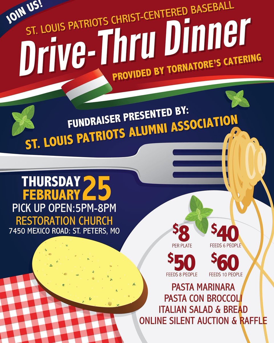 stlpatsbaseball's tweet photo. Our annual Fellowship Fundraiser Dinner has gone drive thru style. Join us for an excellent dinner provided by Tornatore’s catering, an online silent auction and raffles, including an opportunity to go home with a signed Nolan Arenado bat.  Pre-order here: https://t.co/qEGRcbCWcW https://t.co/LEzDtNseQh