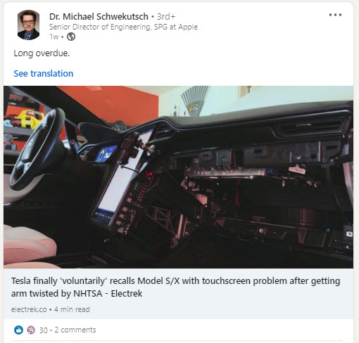 Former  $TSLA VP of Engineering weighing in on the Touchscreen recall. Don't show Elon, this might set him off.  #Triggered