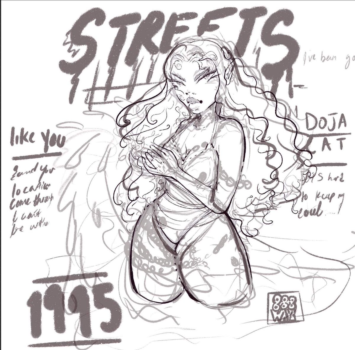 888wave_'s tweet image. The sketch.                  the finished art